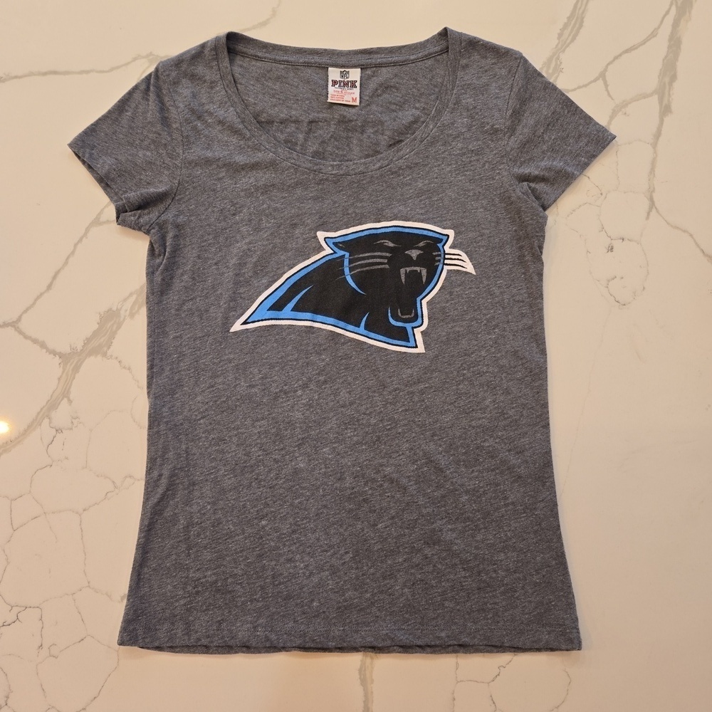 NFL x Victoria's Secret Carolina Panthers T-Shirt Gray Blue Womens Size Medium
